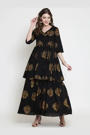Sera Women Black & Gold-Toned Printed Maxi Dress