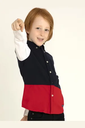 Cherry Crumble Kids Navy Blue & Orange Regular Fit Colourblocked Casual Shirt