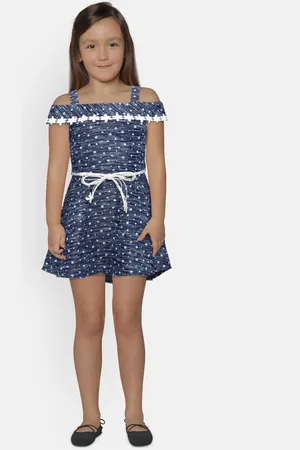 Peppermint Girls Blue Printed Fit and Flare Dress