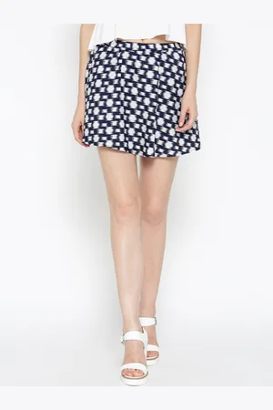 Sera Women Blue & White Printed Flared Mini Skirt