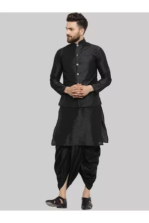 Royal Kurta Men Black Kurta with Dhoti Pants And Nehru Jacket