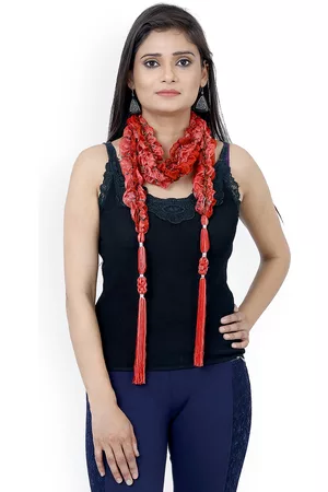 Anekaant Red Printed Ruffled Scarf