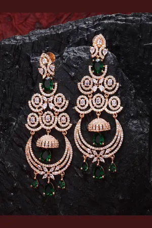 Zeneme Women Green & Rose Gold Plated Contemporary Drop Earrings