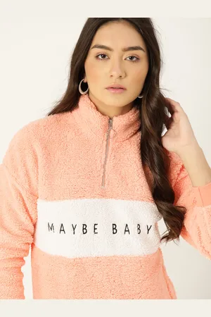 DressBerry Women Peach-Coloured Colourblocked Sherpa Sweatshirt