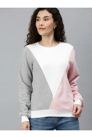 Campus Women White & Pink Colourblocked Pullover Sweatshirt