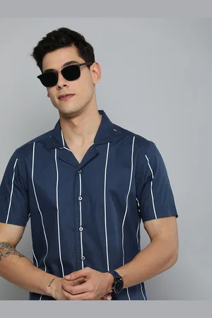 HARVARD Men Navy Blue & White Striped Casual Pure Cotton Shirt