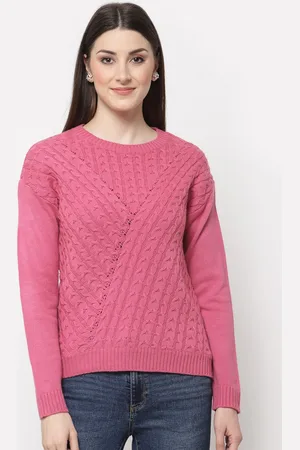Club York Women Pink Cable Knit Acrylic Pullover