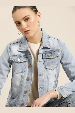 Invictus Women Blue Pure Cotton Denim Jacket