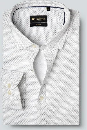 Invictus Men Easy Care White & Black Printed Formal Shirt