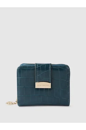 Lino Perros Women Teal Blue Croc Textured Two Fold Wallet