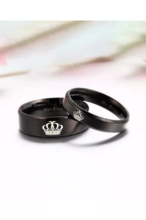 Yellow Chimes Set Of 2 Black Stainless Steel Couple Finger Rings