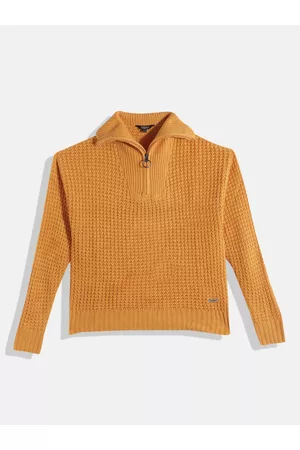 Roadster Girls Mustard Solid High Neck Pullover