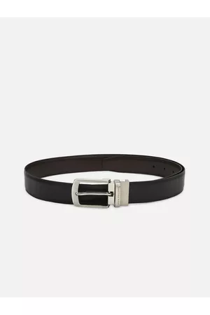 Louis Philippe Men Black & Brown Textured Reversible Leather Belt
