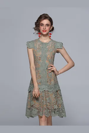 JC Collection Women Green Cut Work A-Line Dress