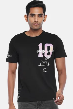 PEOPLE Men Black Typography Printed Slim Fit T-shirt