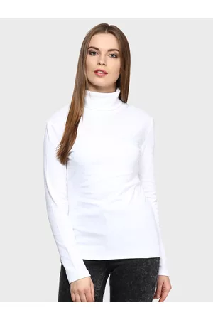 Hypernation Women White Cotton High Neck T-shirt