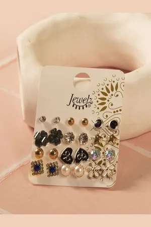 Jewelz Set Of 12 Gold-Plated Contemporary Studs Earrings