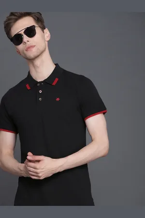 WROGN Men Black Solid Polo Collar Pure Cotton T-shirt