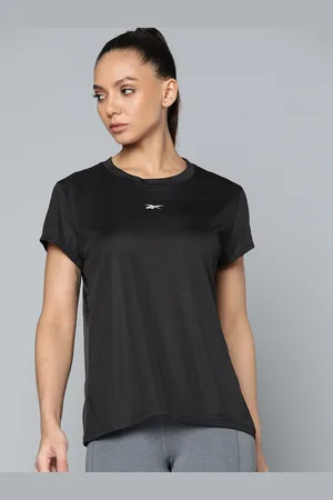 Reebok Women Black Commercial Solid Workout T-Shirt
