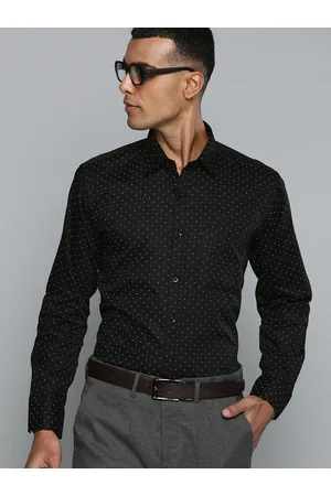 DENNISON Men Black Smart Polka Dots Printed Formal Shirt