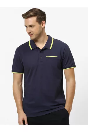 Celio Men Navy Blue Solid Polo Collar T-shirt