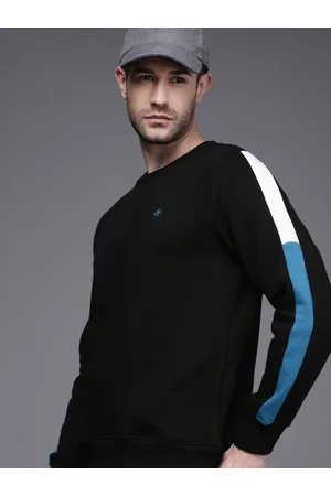 WROGN Men Black Solid Side Striped Sweatshirt