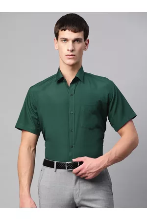 English Navy Men Green Polyester Slim Fit Solid Formal Shirt