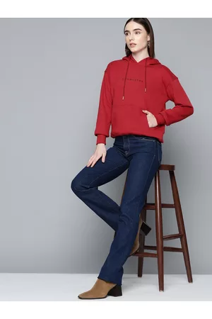 Chemistry Women Maroon Solid Hooded Sweatshirt