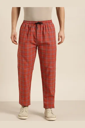 SOJANYA Men Rust Brown & Black Pure Cotton Checked Track Pants