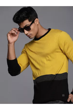 WROGN Men Yellow & Black Colourblocked Pullover