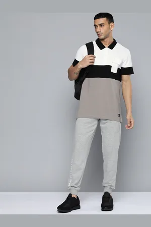 HRX Men White & Black Striped Polo Collar Pure Cotton T-shirt