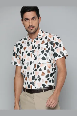 DENNISON Men White Abstract Printed Smart Slim Fit Casual Shirt