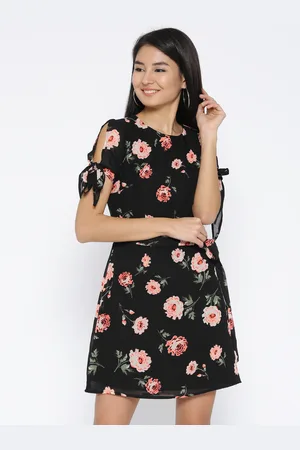 Sera Women Black Floral Print A-Line Dress