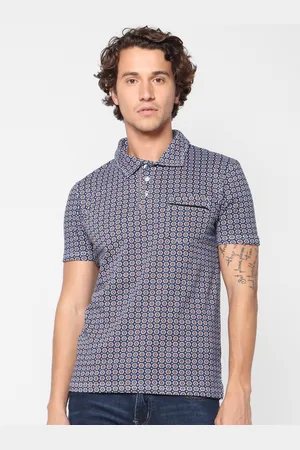 Celio Men Navy Blue Printed Polo Collar Pure Cotton T-shirt