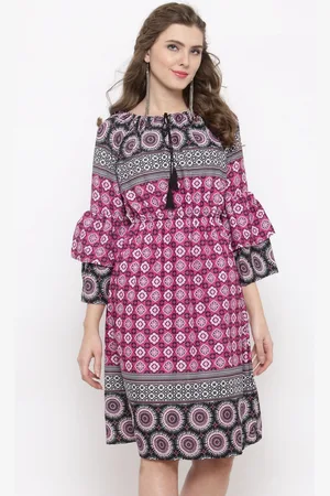 Sera Women Pink Printed Fit and Flare Dress
