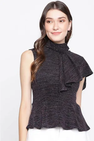 Latin Quarters Women Blue Self Design Ruffles Peplum Top