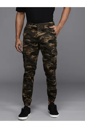 WROGN Men Khaki Camouflage Printed Slim Fit Joggers Trousers