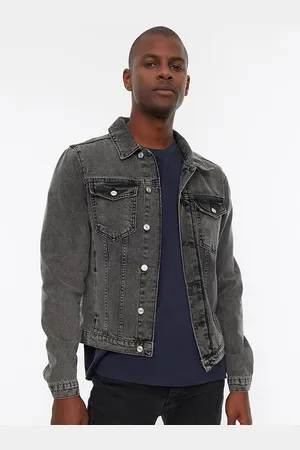 Trendyol Men Grey Washed Pure Cotton Denim Crop Jacket
