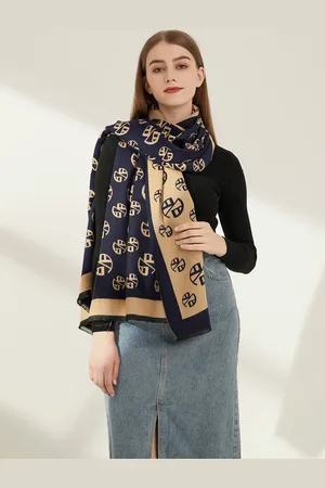 JC Collection Women Navy Blue & Beige Printed Scarf