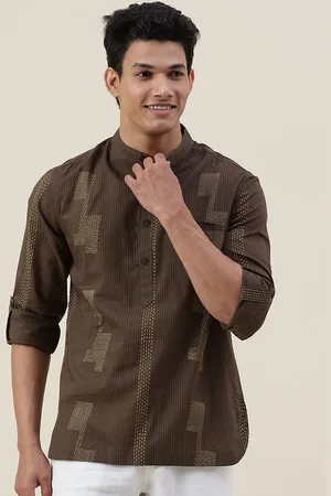 Fabindia Men Brown Cotton Slim Fit Printed Casual Shirt