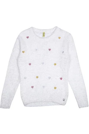 Gini and Jony Girls White Embroidered Pullover with Embroidered Detail