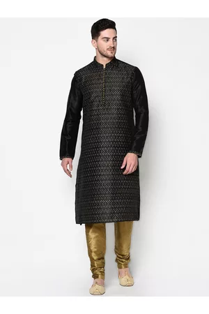 DEYANN Men Black & Off-White Geometric Kurta