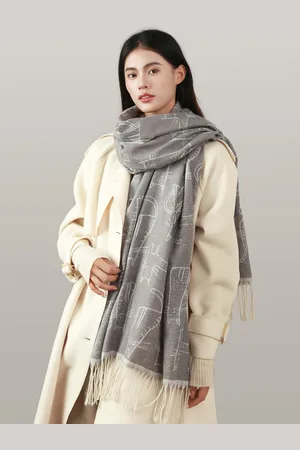 JC Collection Women Grey & Off White Printed Scarf