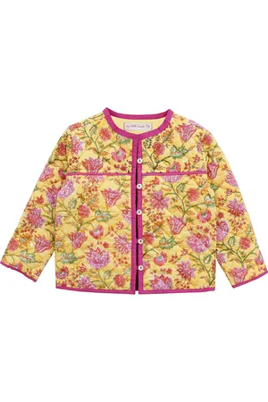 My Little Lambs Girls Yellow & Pink Floral Printed Tailored Jacket