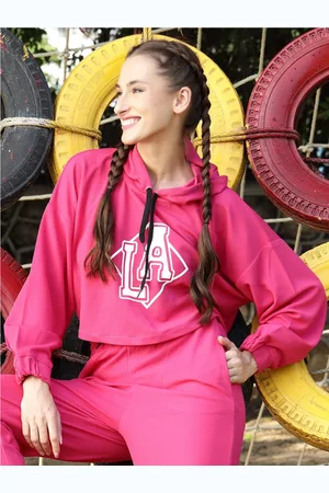 Sera Women Fuchsia Printed Hooded Sweatshirt