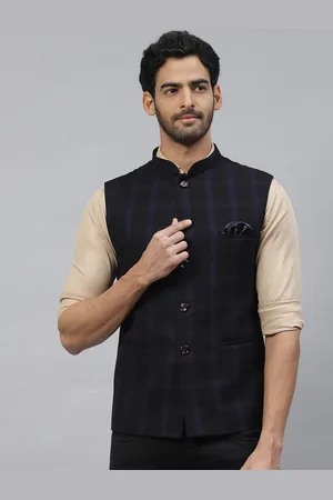 ESSAS club Men Checked Nehru Jacket with Pocket Square