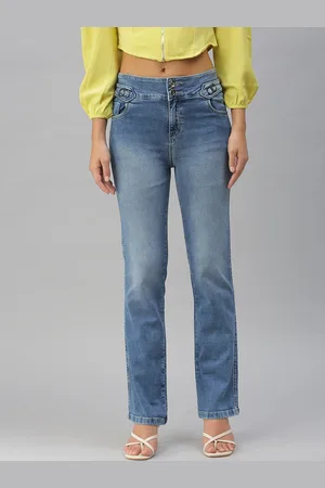 SHOWOFF Women Blue Straight Fit High-Rise Light Fade Stretchable Jeans