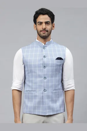 ESSAS club Men Checked Nehru Jacket with Pocket Square