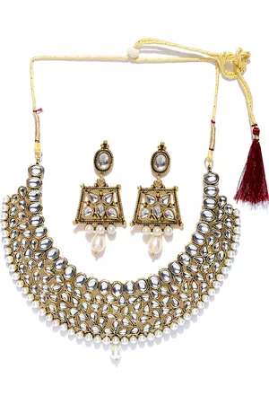 Zaveri Pearls Silver-Toned & Gold-Toned Stone-Studded Jewellery Set