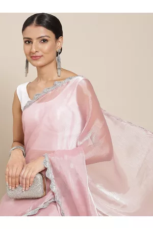 Tikhi Imli Pink Solid Embellished Border Saree